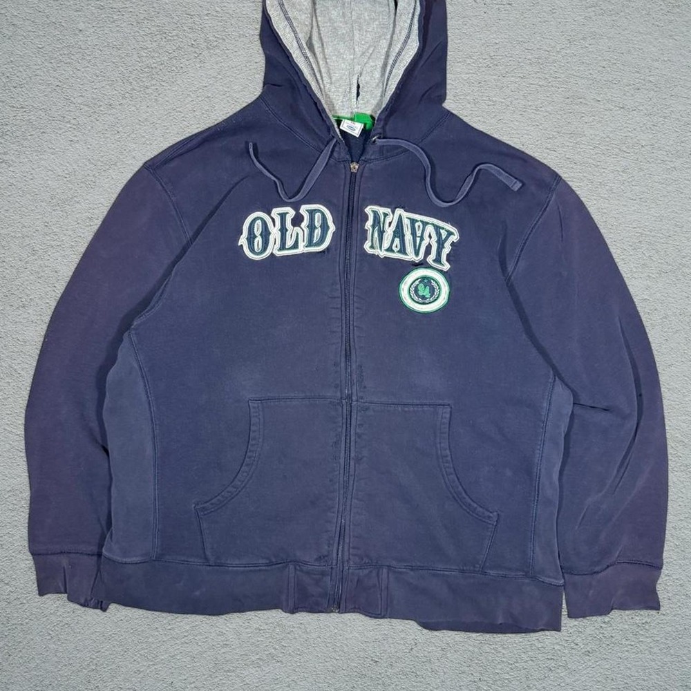 Old Navy Mens XXL Zip Up Hoodie Navy Blue Y2K Skater Graphic Sweatshirt